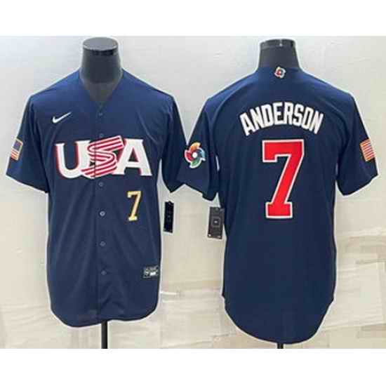 Men's USA Baseball #7 Tim Anderson Number 2023 Navy World Baseball Classic Stitched Jersey
